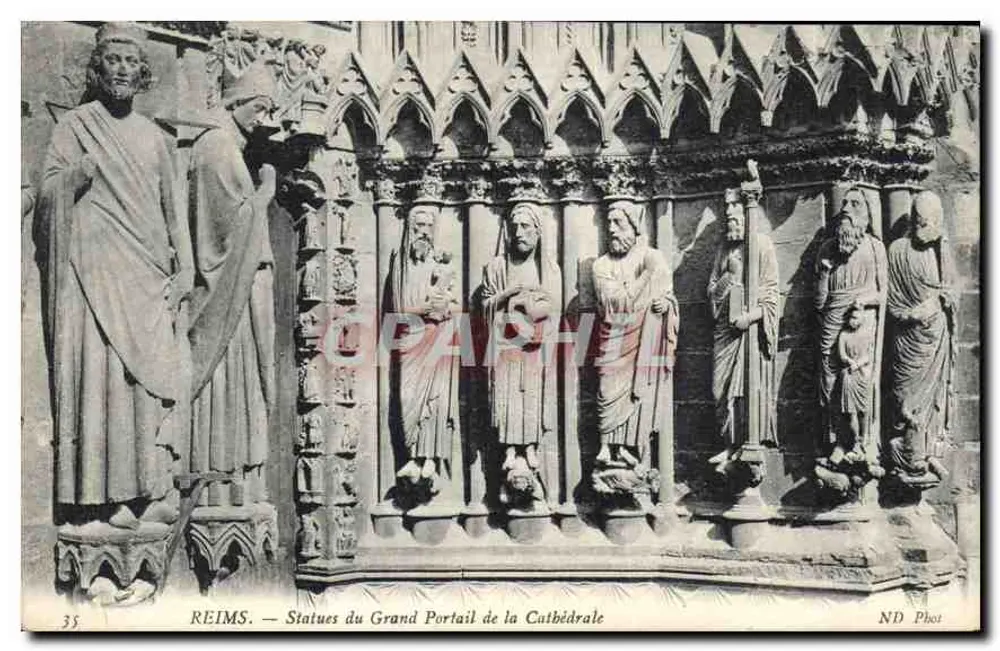 Reims — Statuen des Großen Portals der Kathedrale — ND Phot - Vorderseite