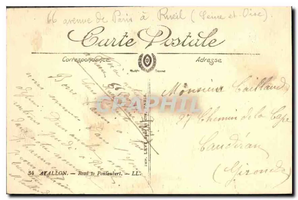 Avallon — Estrada de Pontaubert — LL - Verso