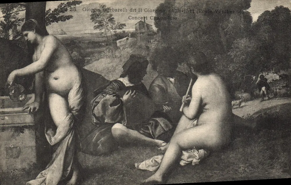 Concert Campestre — Giorgio Barbarello chamado Il Giorgino, 1478-1511 (Escola Veneciana) — Héria & Le Délivré - Frente