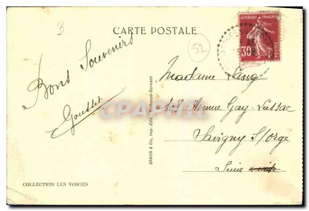 Bourbonne-les-Bains — Ruínas gallo-romanas — BRAUN & Cie, Imp. Édit. Dornach, n° 2697 - Verso