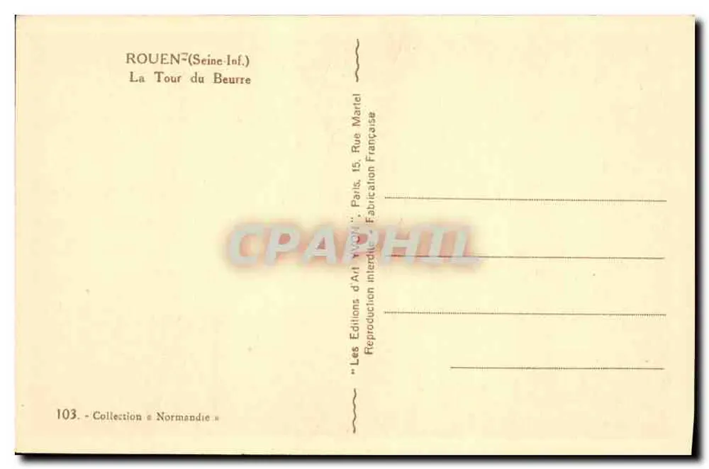 Rouen — Ansicht der Buttertürme — Les Éditions d'Art Intendé - Rückseite