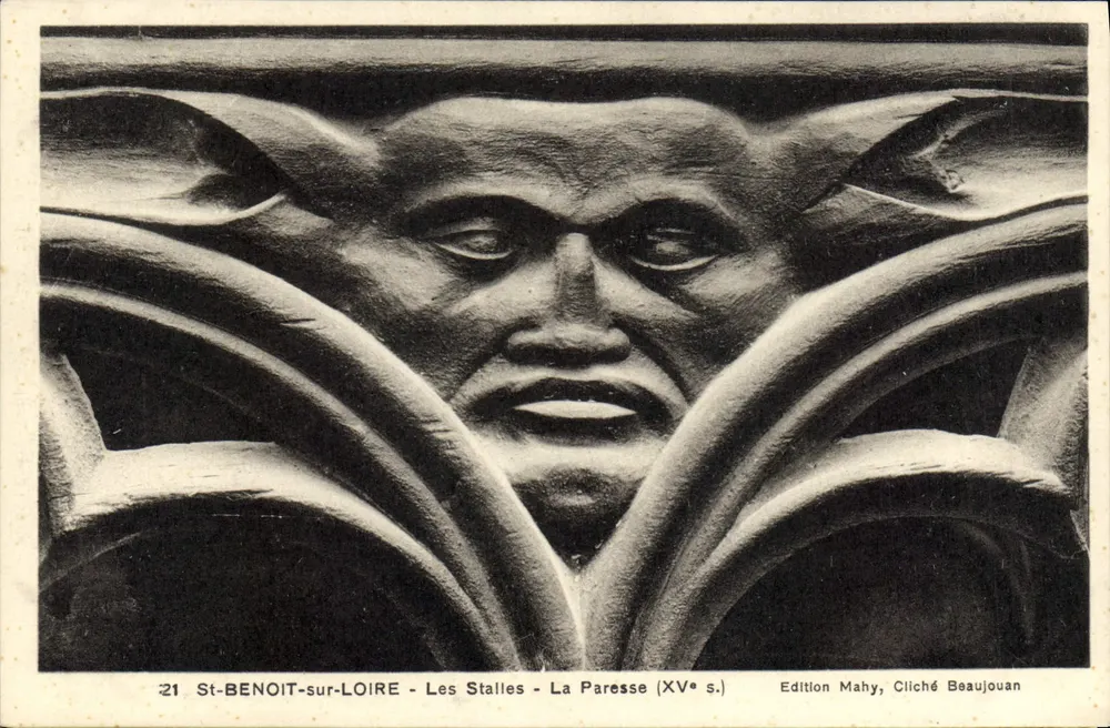 St-BENOIT-sur-LOIRE - As Stalles - A Paresse (século XV) — Edição Mahy, Cliché Beaujouan - Frente