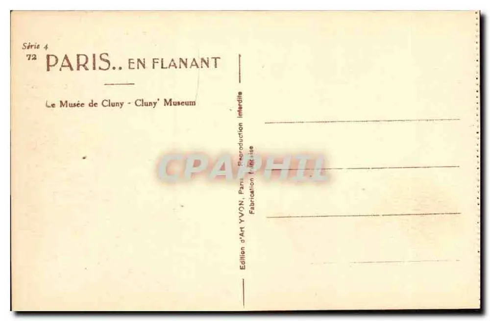 O Museu de Cluny — Paris — Edição de Arte YVON - Verso