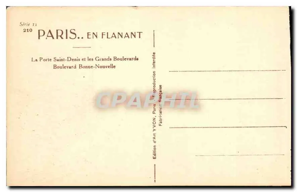 La Porte Saint-Denis — Paris en Flanant — Édition d'Art YVON - Rückseite