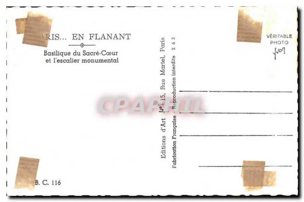 Paris... Spaziergang — Basilika des Heiligen Herzens und die monumentale Treppe — Editions d'Art, Rue Marcel, Paris - Rückseite