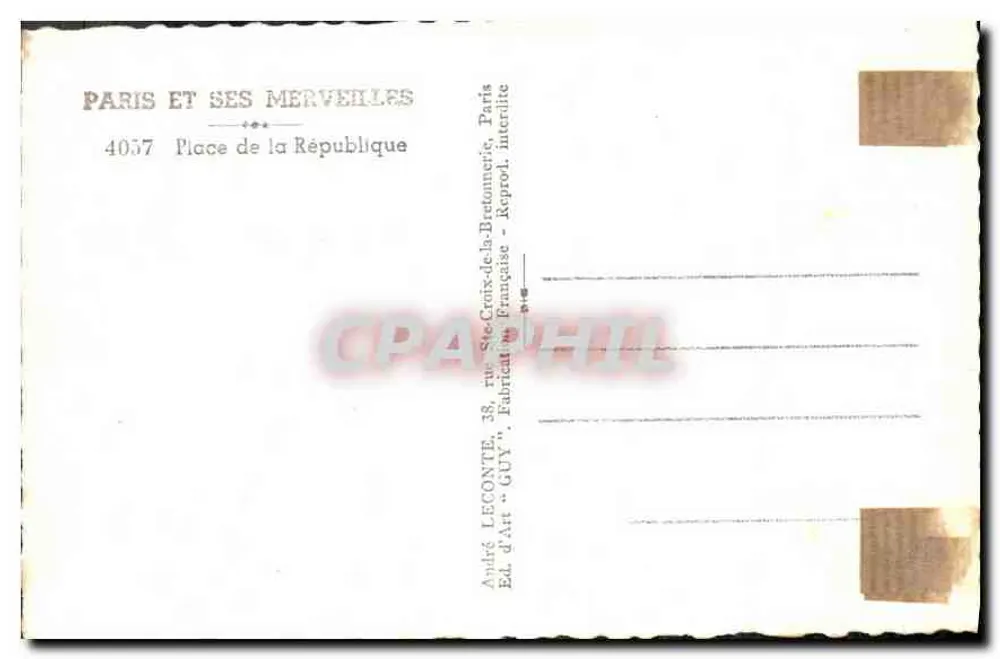Place de la République — Paris — editor GUY, n° 4057 - Verso