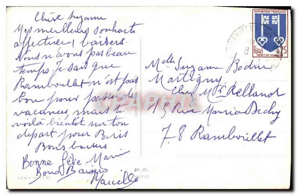 Kind in Uniform und Kind in rosa Kleid — Garten-Szene — Verlag M.D. Paris, Serie Nr. 770 - Rückseite