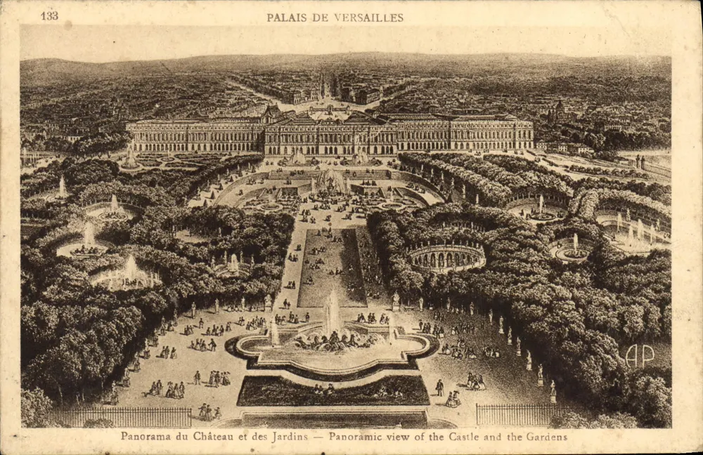 Schloss Versailles - Panorama des Schlosses und der Gärten - Verlag AP, Nr. 133 - Vorderseite