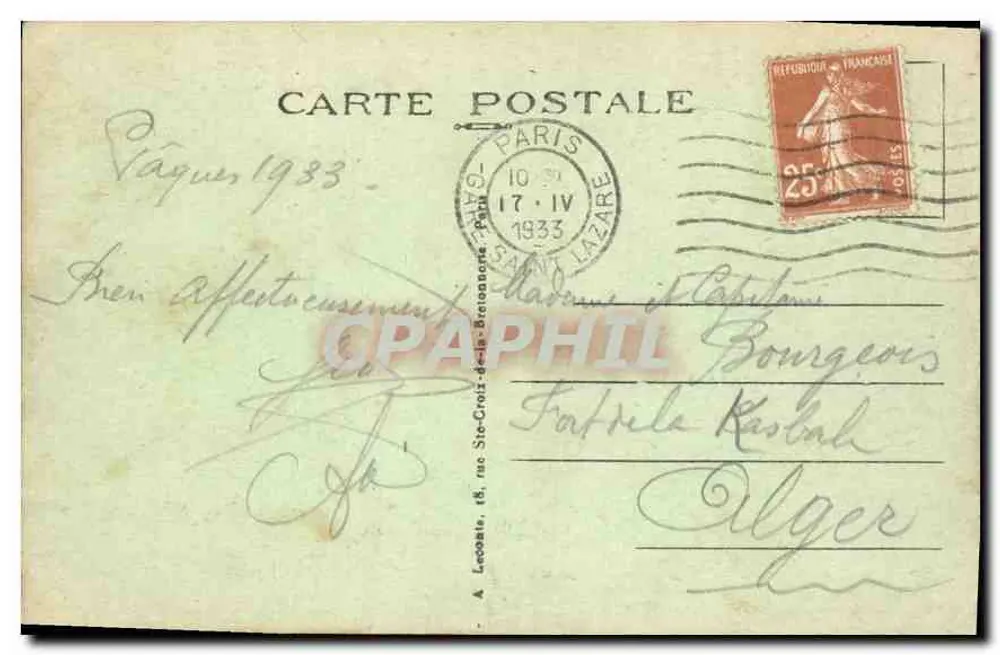 Paris - A Conciergerie — vista com ponte e barco — A.L. n°27 - Verso