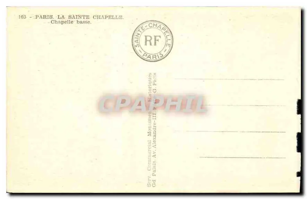 Paris - A Santa Capela — Capela baixa — Sociedade Comercial Histórica - Verso