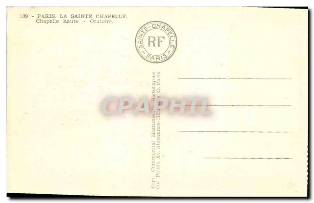 Paris, La Sainte-Chapelle — Hohe Kapelle - Oratorium — Verleger Alexandre, n°109 - Rückseite