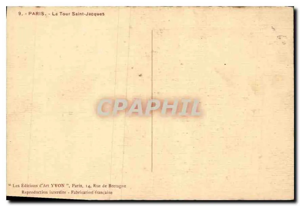 Paris - A Torre Saint-Jacques — Éditions d'Art YVON, n°9 - Verso