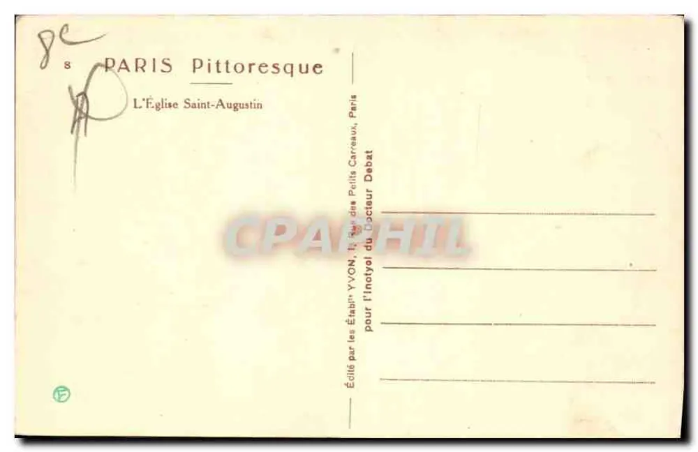 Paryż — Katedra Świętego Augustyna — Wydane przez firmę YVON, ul. Petits Carreaux 1, Paryż - Rewers