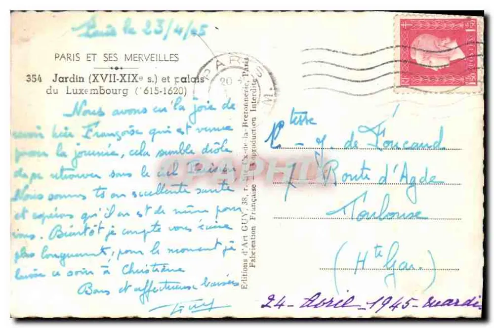 Luxemburger Garten — Palast von Luxemburg — Éditions d'Art GUY - Rückseite