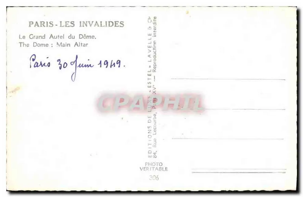 Paris - Die Invaliden — Der Große Altar des Doms — Luxusausgaben « Estel » - Rückseite