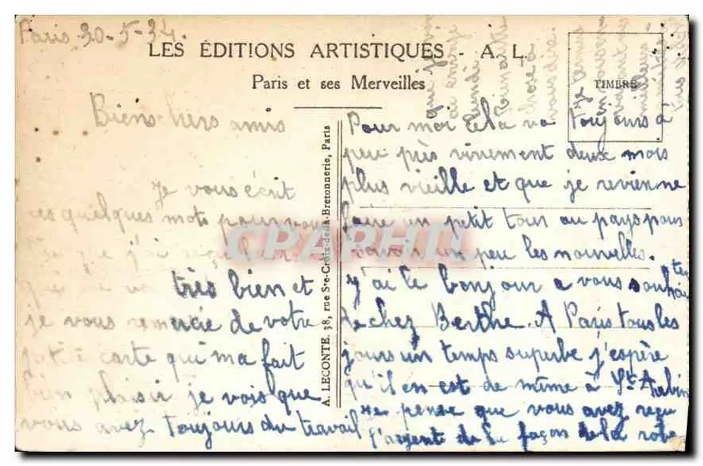 Paris - Perspectiva sobre o Pont Alexandre-III - A.L. - Verso