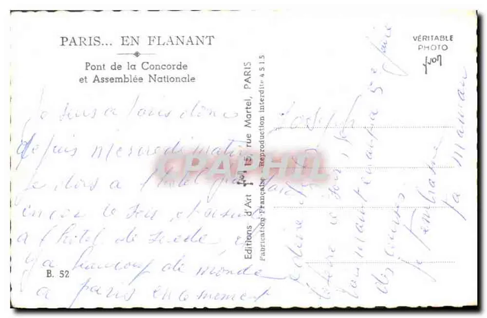 Ponte da Concórdia — Assembléia Nacional — Edições d'Art Martel, Paris - Verso