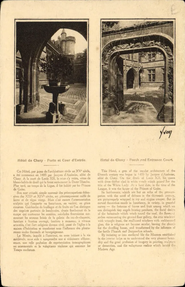 Hôtel de Cluny — Porta e Cour d'Entrée — Edição de Arte YVON - Frente