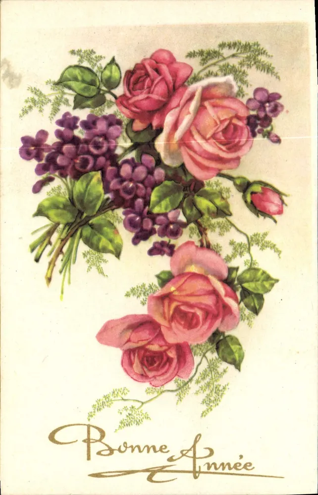 Arranjo de rosas e lilases — Boas Festas — Phototckrom, n°78 - Frente