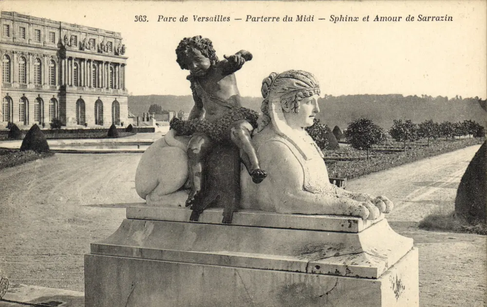 Park von Versailles — Südlicher Parterre — Sphinx und Liebe von Sarrazin — Verlag EMA Versailles, Nr. 363 - Vorderseite