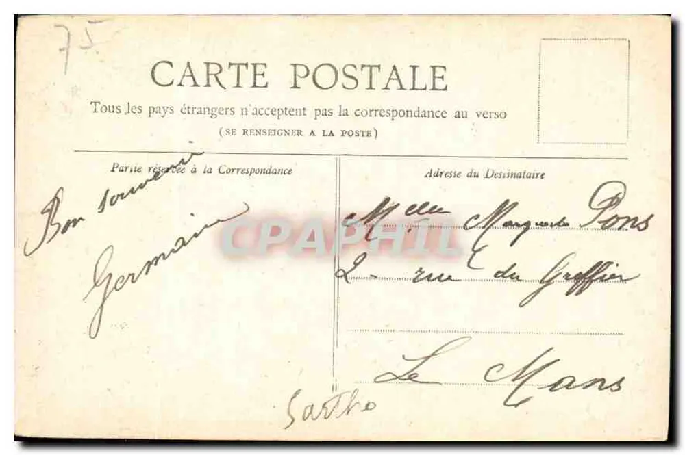 PARIS — Monument de Gambetta — editor Germania, número de série não visível - Verso