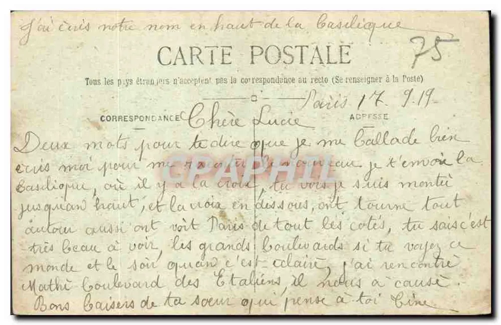 Paris – Der Sacré-Cœur und die Savoyarde M.D. – n°120 - Rückseite
