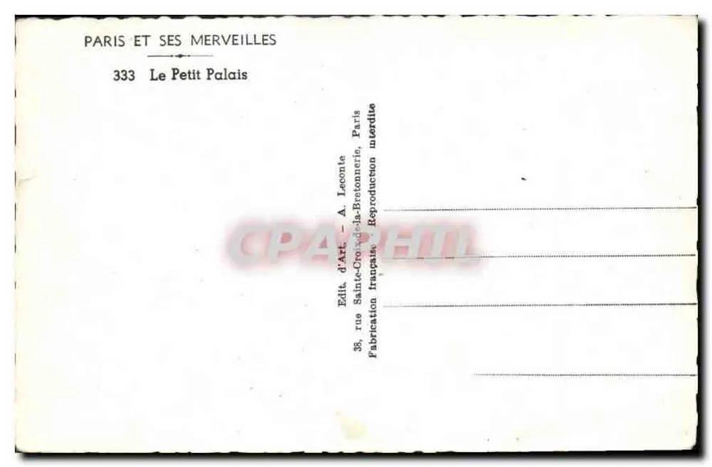 O Pequeno Palácio — Paris — Editor A. Leconte, n°333 - Verso