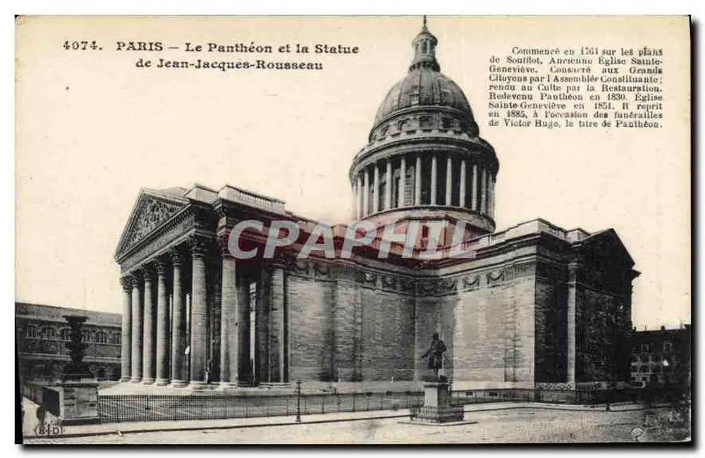 Paris — Der Panthéon und die Statue von Jean-Jacques Rousseau — E. Le Déléry, Verlag, 487, Boulevard de Sébastopol, Paris - Vorderseite
