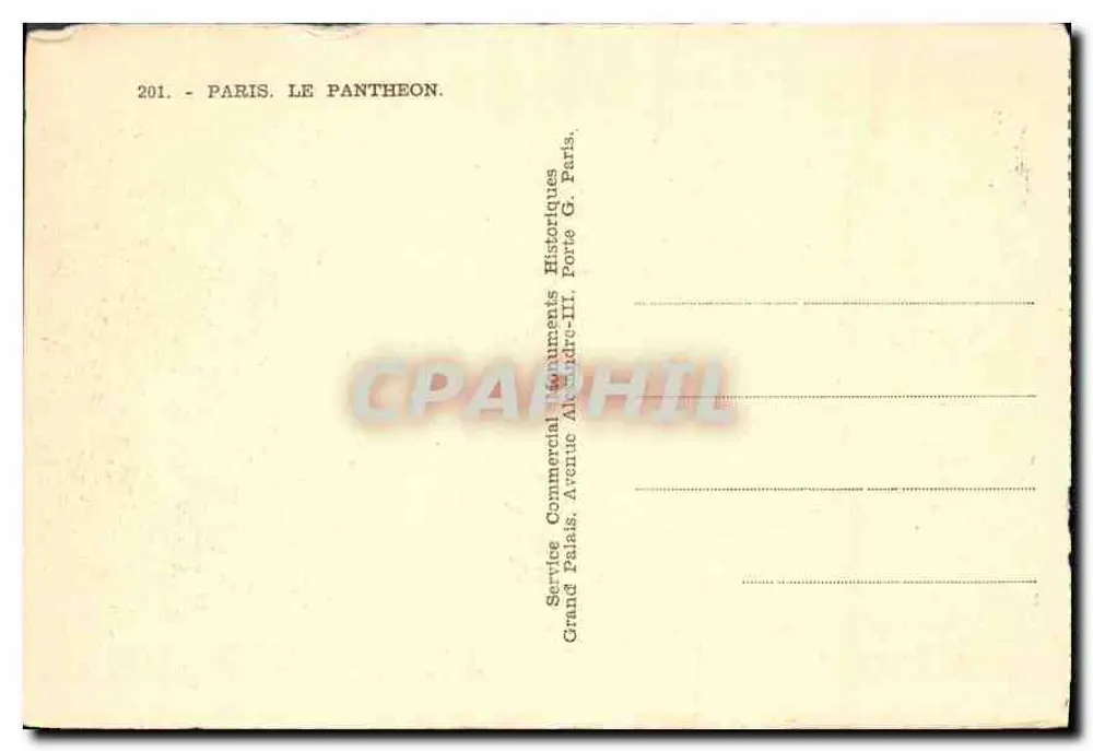 Paris - O Panteão — Serviço Comercial Histórico, Avenida Alexandre-III, Paris - Verso