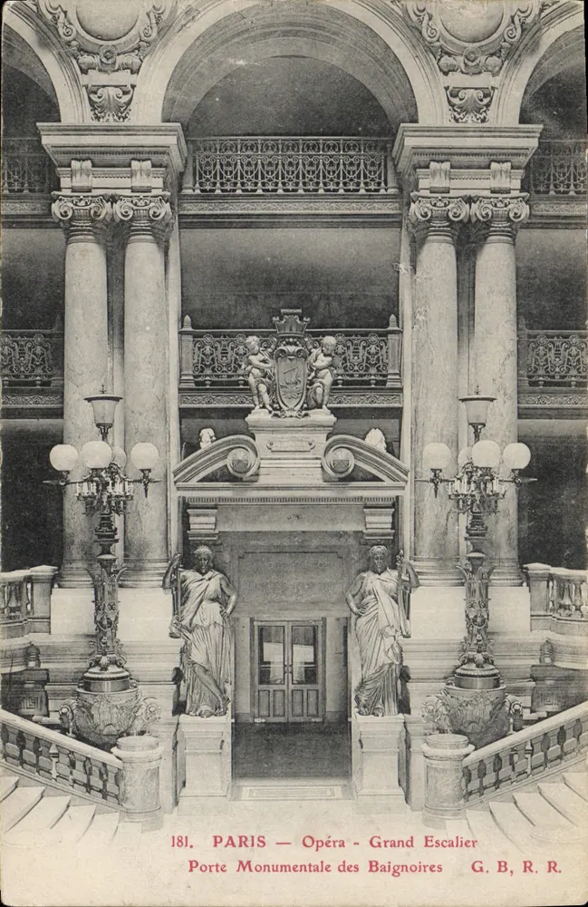 Paris — Opernhaus — Großer Treppenaufgang — Monumentale Eingangstür der Bäder — G. B. R. R. - Vorderseite