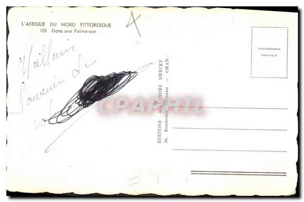 Palmeraie — Verleger: Éditions Alexandre Sirecky, Oran - Rückseite