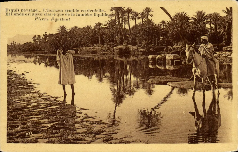 Riviera do sul — paisagem com cavaleiro e homem à beira da água — Fot. Coibier, Mador - Frente