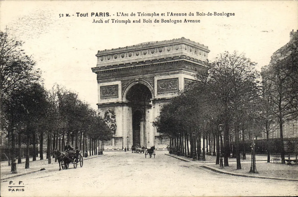 Der Triumphbogen und die Avenue du Bois-de-Boulogne — Paris — F.F. Paris, Nr. 52 - Vorderseite