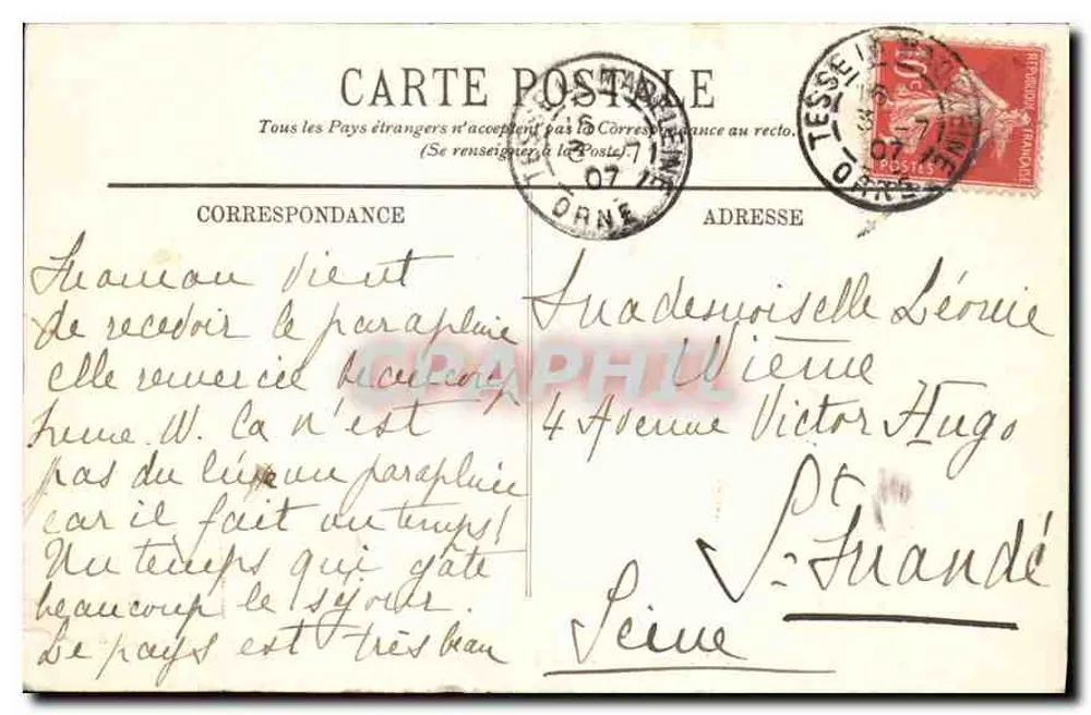 Bagnoles-de-l'Orne — Ansicht des Schlosses La Roche-Bagnoles — E. Roussel, Verlag, Argentan, Retinal Clichés - Rückseite