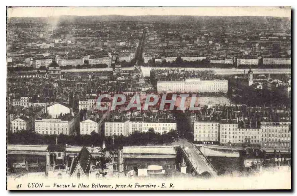LYON — Ansicht der Place Bellecour, vom Fourvière aus genommen - E. R. - Vorderseite