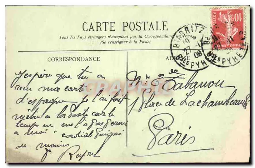 Biarritz - Ansicht einer Welle an der Basque-Küste — Sammlung Gorce, Foto-Verlag, Talence (Gironde) Nr. 103 - Rückseite