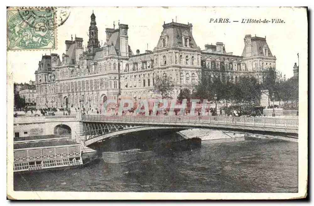 Paris — O Hôtel-de-Ville — editor não visível - Frente