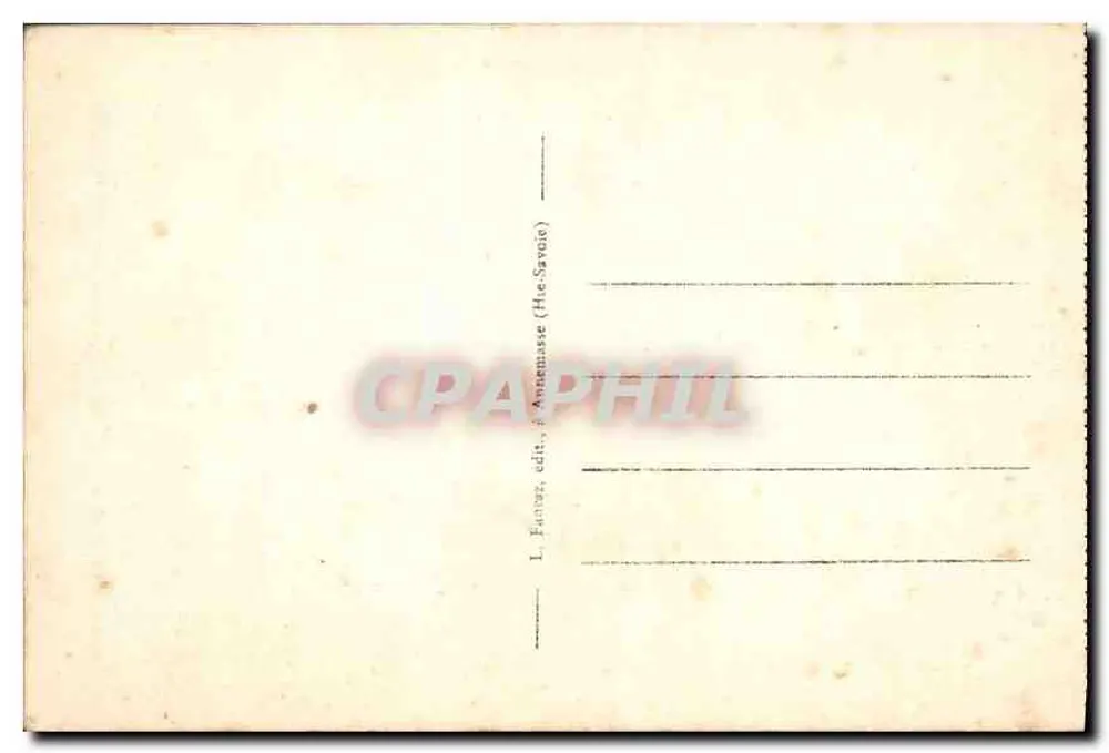 Lago d'Annecy — Vista panorâmica com estátua e castelo — L. Fanner, editor (Annemasse, Haute-Savoie) - Verso