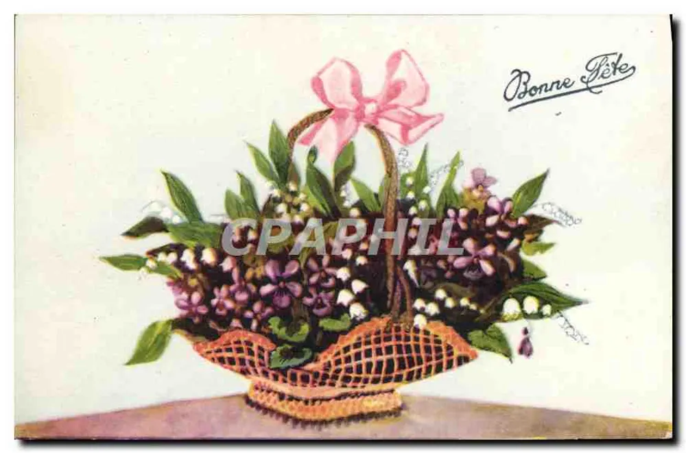 Arranjo de violetas e lirios — Boa Festa — Carte postale de Comblanchien, Macon - Frente