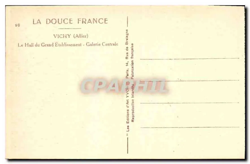 Vichy (Allier) — Le Hall du Grand Établissement - Galerie Centrale — Éditions d'Art Yvon - Rückseite