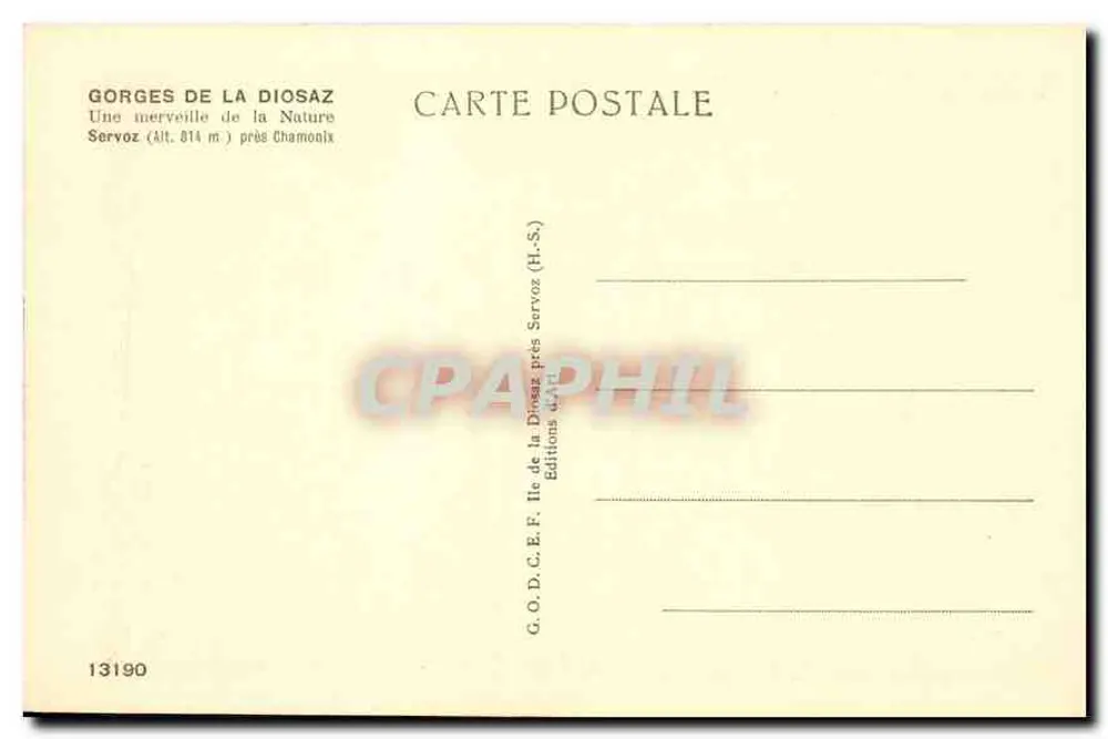 Gorges de la Diosaz — Ein Wunder der Natur — G.O.D.C.E.F. Ausgabe n° 13190 - Rückseite
