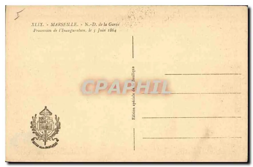 Marseille — Einweihung der Basilika, 5. Juni 1864 — Sonderausgabe der Basilika - Rückseite