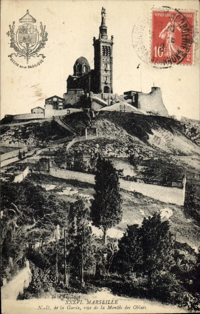 Basilika der Garde — Marseille, Blick auf die Montée des Oblats — Sonderausgabe der Basilika, Nr. XXXVI - Vorderseite