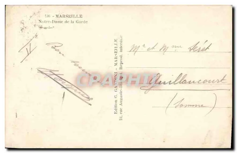 Notre-Dame de la Garde — Marselha — Édition Mireille - Verso