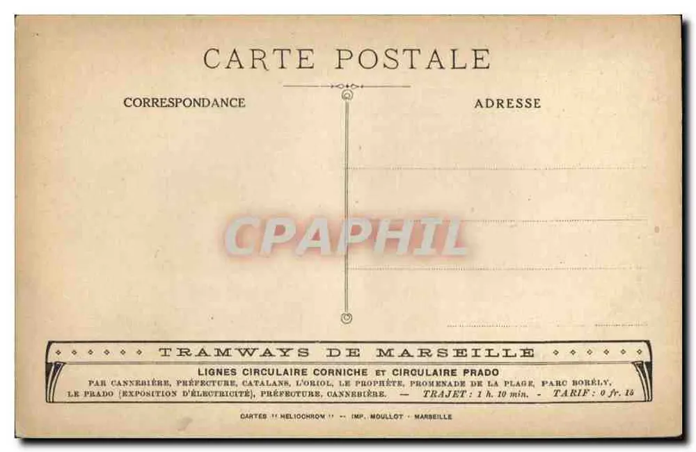 Marselha — Promenade de la Corniche — Editora: Imp. Moullot - Verso