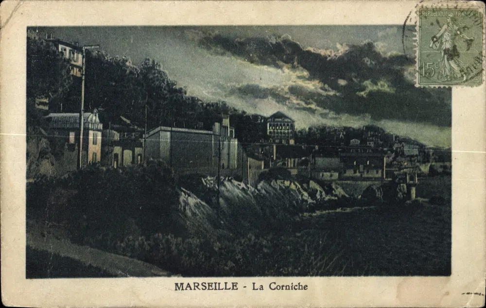 Marseille - La Corniche — vue panoramique avec éditeur 'C. Gaudart' et timbre 15c - Frente