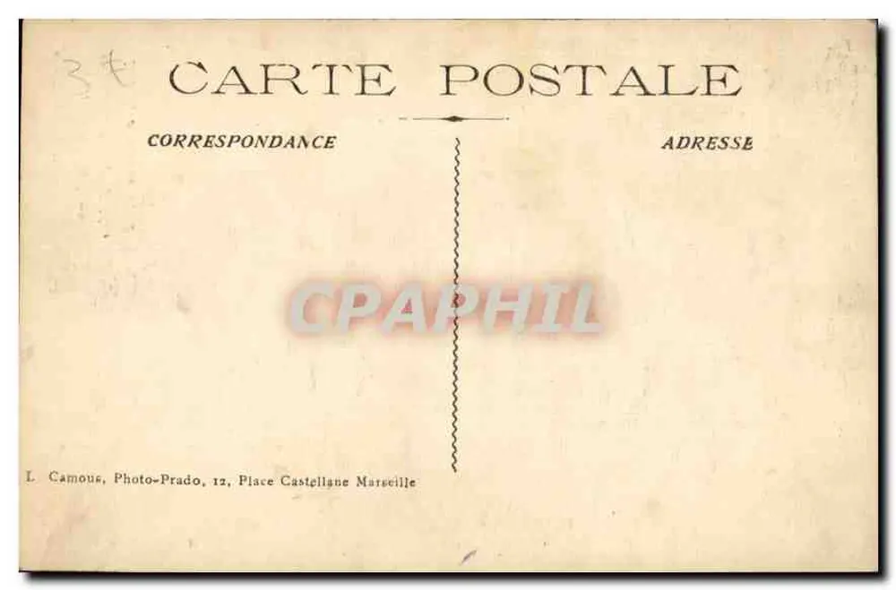 Marseille — Place Castellane, Fontaine Jules Cantini — L. Camous, Photo-Prado, 12, Place Castellane, Marseille - Rückseite