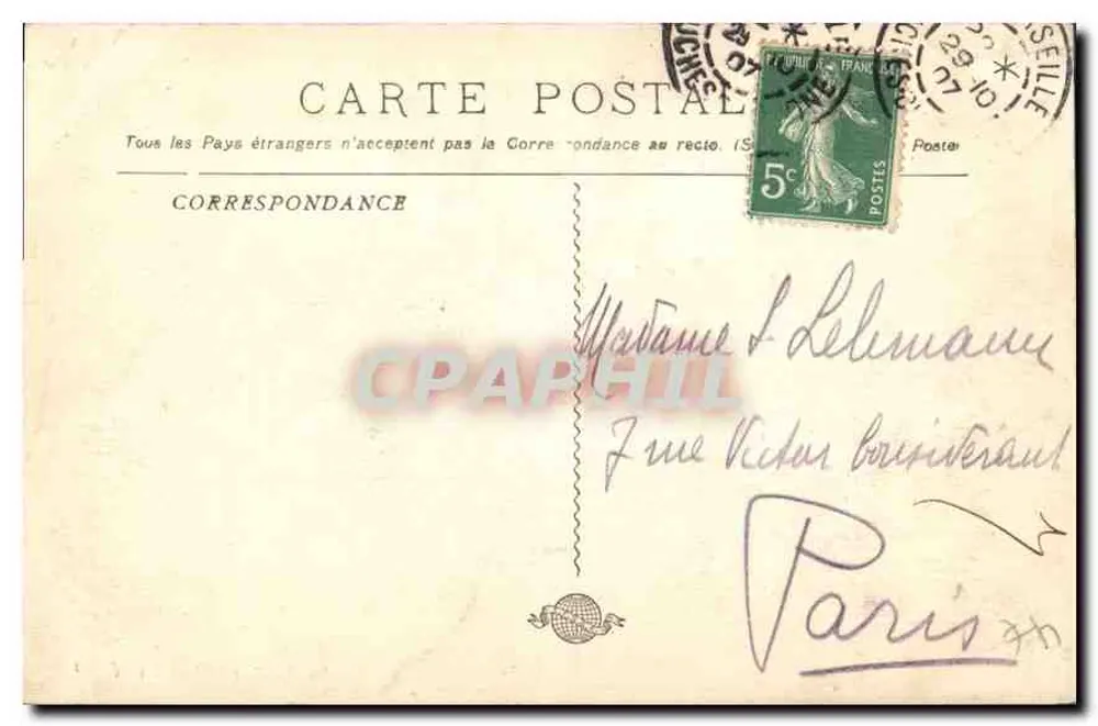 MARSEILLE - A Bolsa — Bilhete postal antigo n°19 — editor não visível - Verso