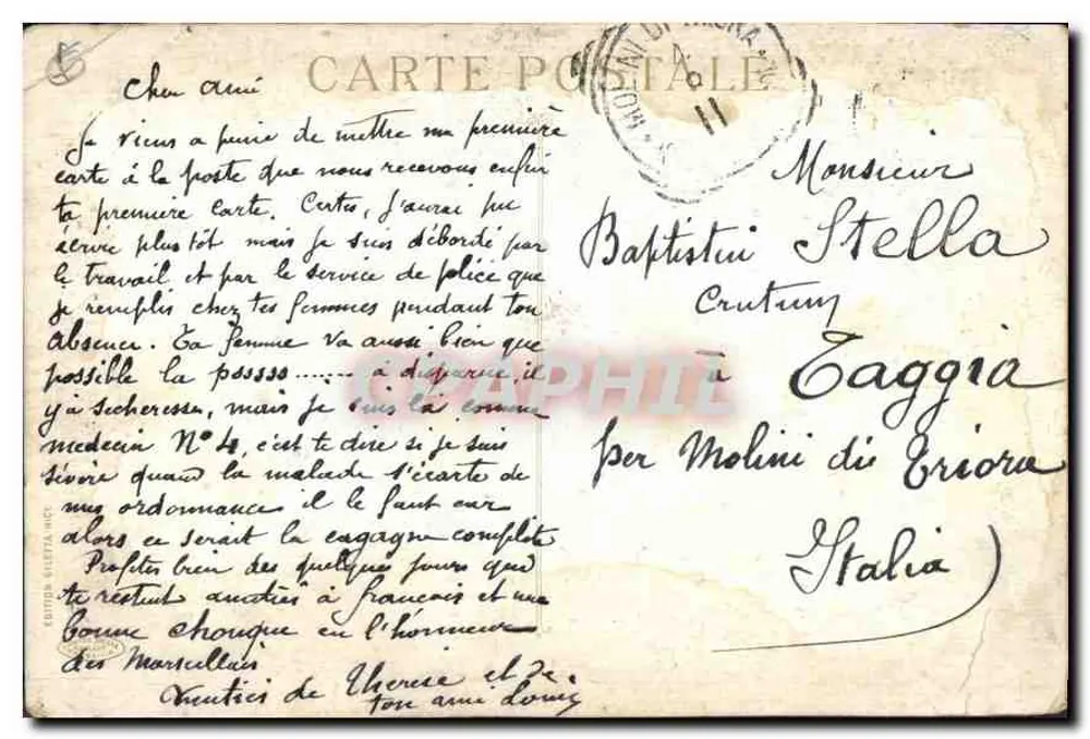 Porto de Marselha — vista do porto com barcos de vela — editor C. P. Raphil, n° 31590 - Verso