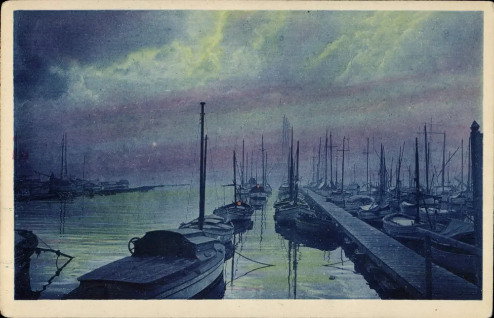 Porto de Marselha — cena noturna com barcos — A.D.I.A. Nice - Frente
